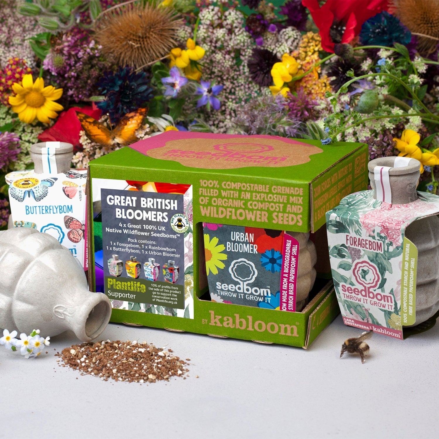 Kabloom Great British Bloomers 4 Pack Seedbom Gift Set - Wildflowers - AllotMate Essentials - GB0151 - 92320274