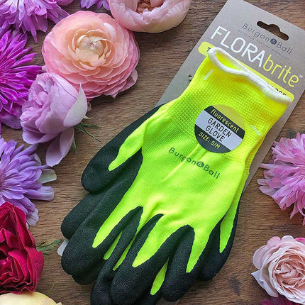FloraBrite® Fluorescent Gardening Gloves - In Pink or Yellow and size (S/M) & (M/L) – Lightweight & High Visibility | Burgon & Ball | Gloves | GFB/GGYELLSM | AllotMate Essentials