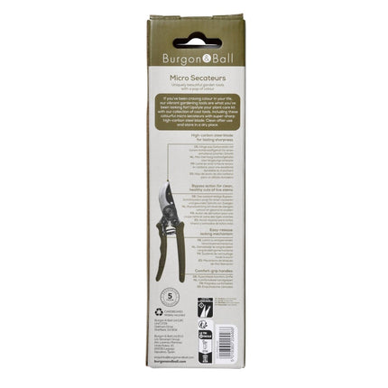 Collectors Micro Secateurs – Olive Green Precision Pruners | Burgon & Ball | Bypass Secateur | GCC/MPOLIVE 5019360204466 | AllotMate Essentials