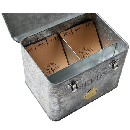 Galvanised Seed Tin – Stylish Storage with Inner Compartments | Sophie Conran by Burgon & Ball | Seed Storage | GSC/SEEDGALV 5019360203353 | AllotMate Essentials