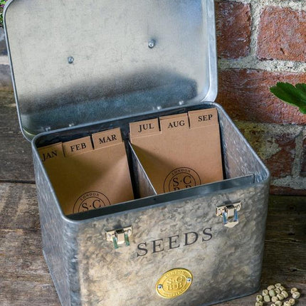 Galvanised Seed Tin – Stylish Storage with Inner Compartments | Sophie Conran by Burgon & Ball | Seed Storage | GSC/SEEDGALV 5019360203353 | AllotMate Essentials