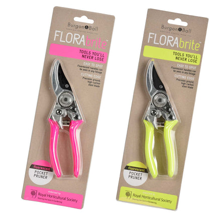 FloraBrite® Fluorescent Pocket Pruner – Bright Garden Tool in Pink or Yellow | Burgon & Ball | Pruner | GFB/PPYELL 5019360013075 | AllotMate Essentials