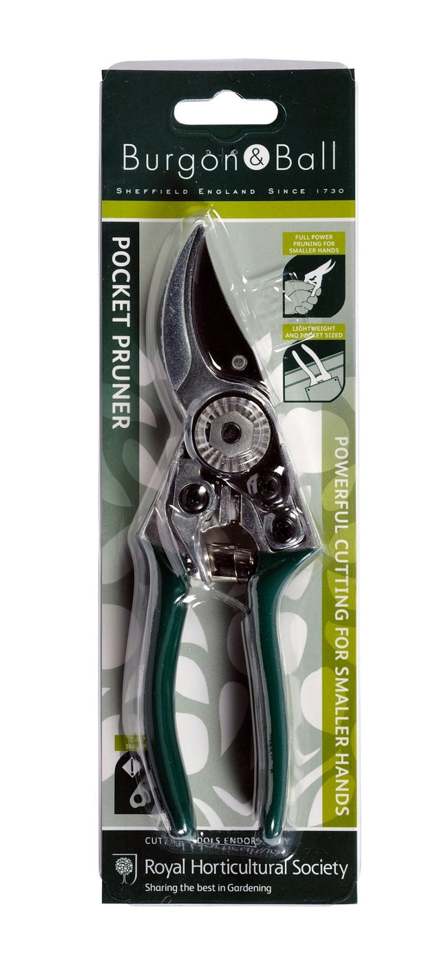 RHS Pocket Pruner – Racing Green Handles | Compact Garden Secateurs by Burgon & Ball