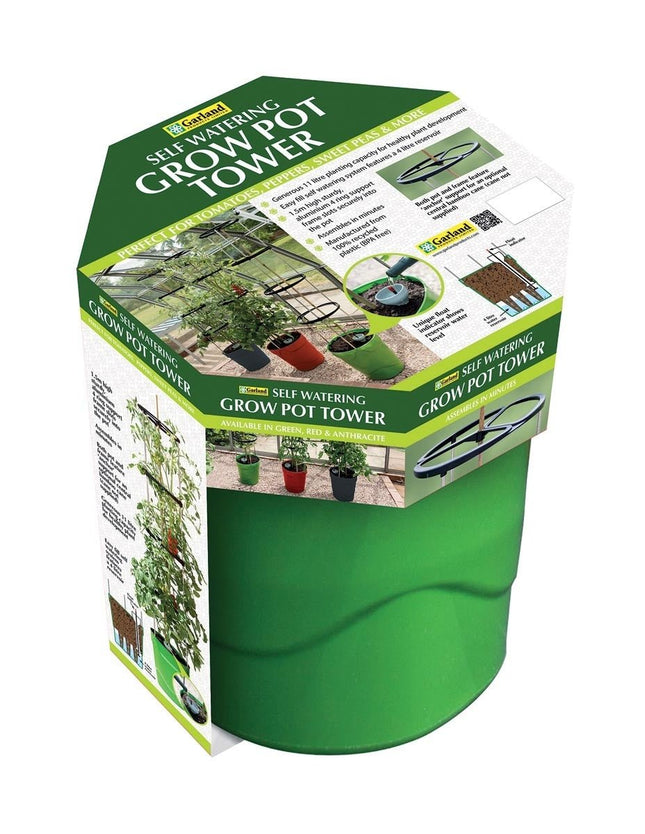 Self - Watering Grow Pot Tower – Vertical Garden System in Green, Red and Anthracite Grey | Garland | Self Watering Grow Pot | G195GR 5031670003690 | AllotMate Essentials