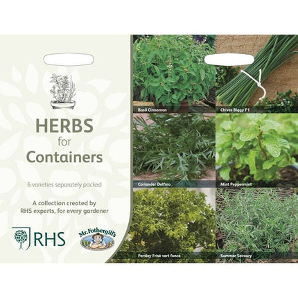 RHS Herbs for Containers Collection 6 Varieties, Curated Herb Seed Collection for Pots and Patios