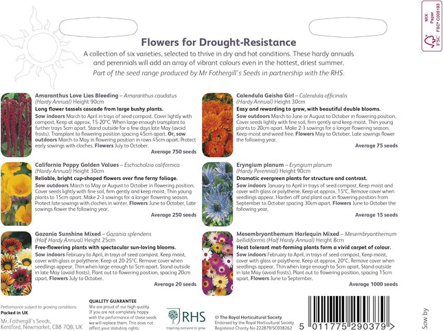 RHS Flowers for Drought Resistance Seed Collection 6 Heat Tolerant Varieties