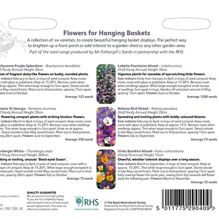 RHS Flowers for Hanging Baskets Seed Collection 6 Trailing Varieties