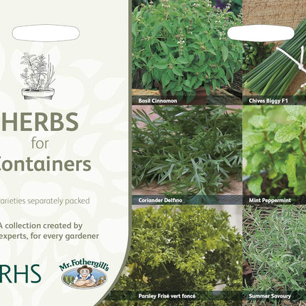 RHS Herbs for Containers Collection 6 Varieties, Curated Herb Seed Collection for Pots and Patios