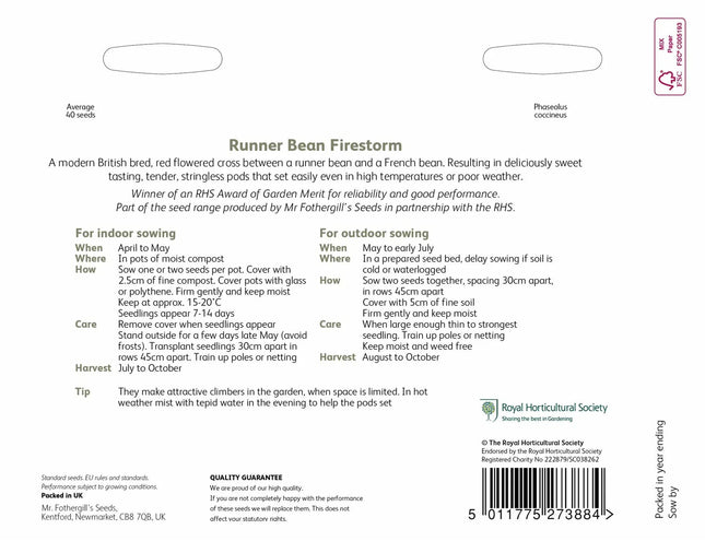 RHS Runner Bean Benchmaster Seeds