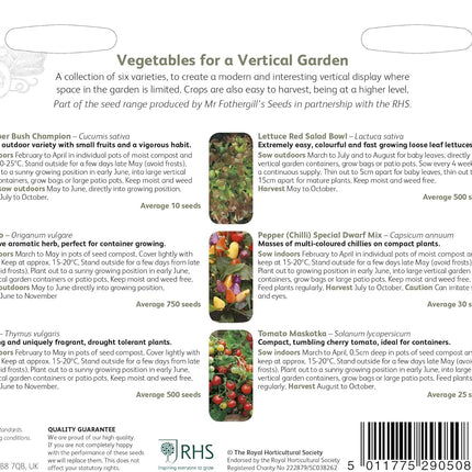 RHS Vegetables for a Vertical Garden Vegetable Seeds Collection 6 Compact Varieties